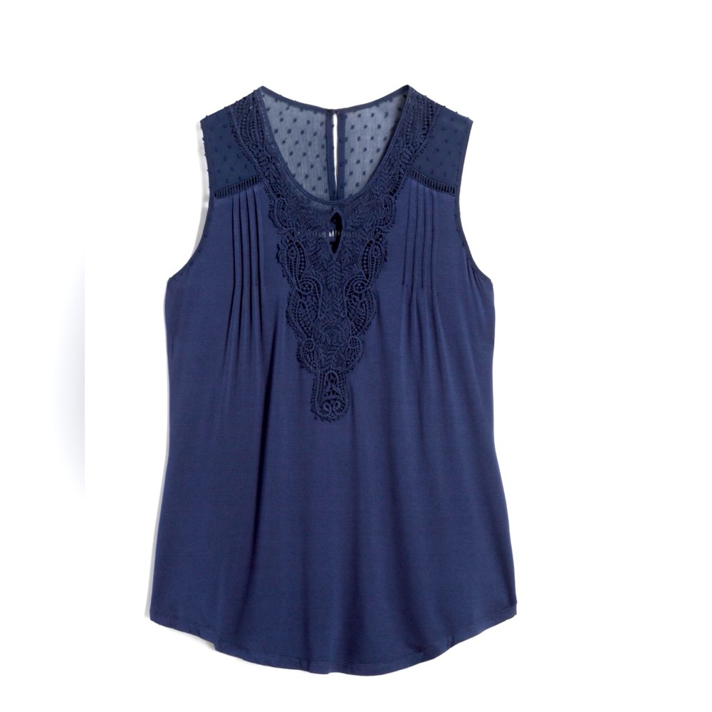 Daniel Rainn Tanella keyhole crochet detail sleeveless knit top XXL navy blue